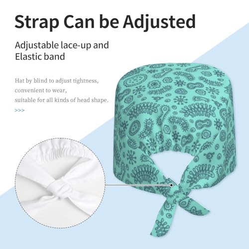 Image of Working Cap Scrub Cap with Sweatband Adjustable Unisex Women Tie Back Hat Nurse Surgical Caps