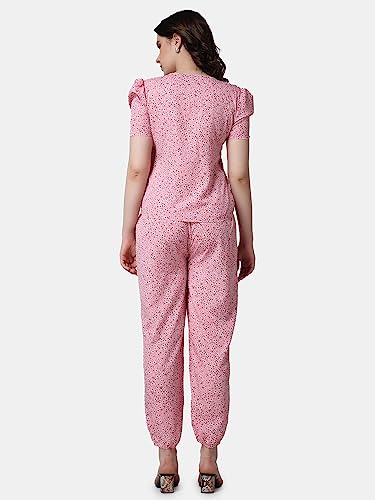 Image of POPWINGS Casual Printed Top and Joggers Set for Women || Stylish Summer Co-Ords Set for Women || Round-Neck Top and Joggers Combo Set for Women