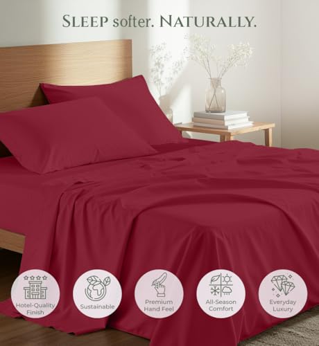 Image of Royale Linens 100% Organic Cotton King Size Flat Sheet Only - Percale Top Sheets - King Flat Sheet Sold Separately - Lightweight & Super Soft 100% Cotton Red Bed Sheets Only (105 inch x 102 inch, Red)