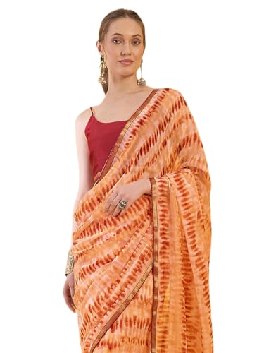 Image of SIRIL Women's Printed Chiffon Saree with Unstitched Blouse Piece