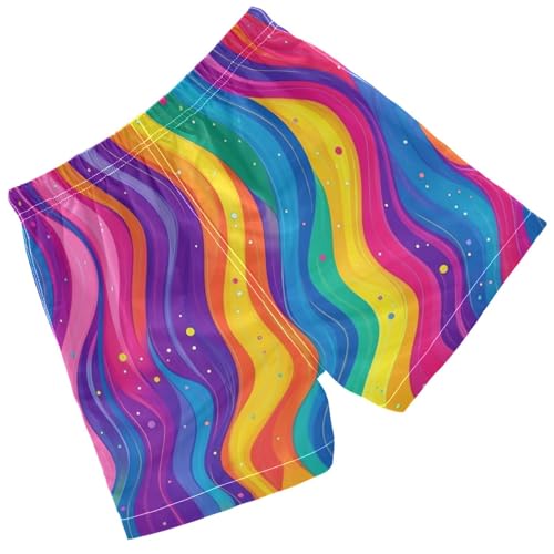 Pigsaly Boys' Swim Board Shorts Abstract Rainbow Wavy Boy's Swim Trunks Kids Swimwear XS2