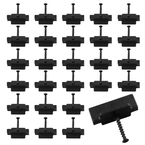 Bolifish Polifish 100Pcs Black Hidden Deck Fasteners Nylon Plastic Deck T Clips, Composite Decking Fasteners with Metal Screws for Decking Boards Universal Deck Fastener Clips System
