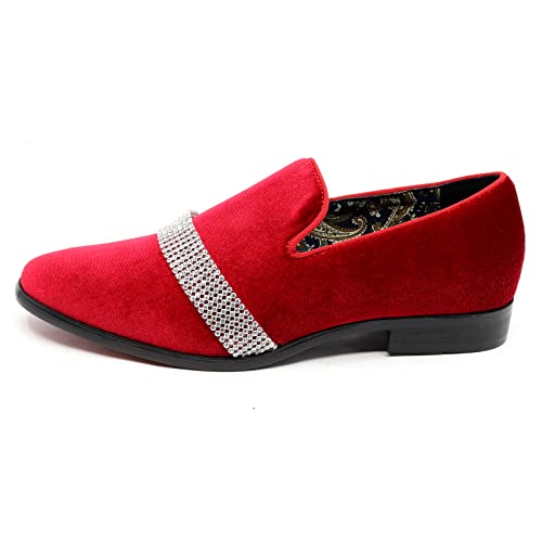 Metrocharm Men's Velvet Smoking Slipper with Rhinestone Embellished Strap Dress Tuxedo Loafer Slip On Shoe SM-102