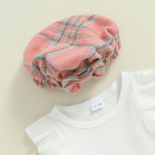 Madjtlqy Toddler Baby Girl Clothes Fall Winter Outfit Ruffle Sleeve Tops + Plaid Skirt + Hat 12 18 24 Months 2t 3t 4t4