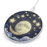 Stars and Moon on Dark Background Wireless Charger 10W Portable Fast Wireless Charging Pad Compatible with Phone Slim Charging Station Lightweight Charger Mat Charging Block for Travel Home Office
