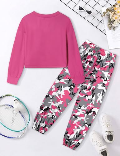 Image of NECIOUS 5t Girls Clothes Size 6 Girls Fall Outfits 2 Piece Fashion Twist Front Sweatshirt Pink Camo Sweatpants Winter Kids Clothing Sets