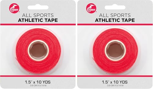 Image of Cramer Team Color Athletic Tape, Easy Tear Tape for Ankle, Wrist, & Injury Taping, Protect & Prevent Injuries, Promote Healing, 1.5 inch X 10 Yard Roll, Colored AT Tape, Red, Single Roll (Pack of 2)