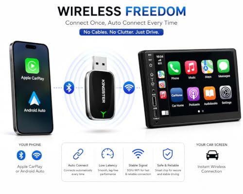 Image of KINGSTER 2-in-1 Wireless CarPlay & Android Auto Adapter for OEM Wired Cars