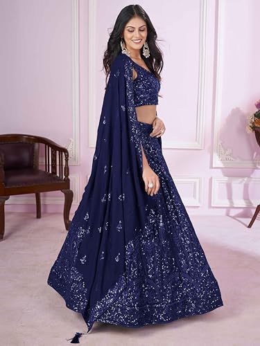 Image of Zeel Clothing Women's Threads Sequins Embroidered Georgette Designer Lehenga Choli with Dupatta (5090-Wedding-Stylish-Lehenga-Choli-Latest; Free Size)