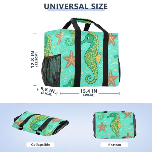 Green Seahorses Pattern Beach Tote Pool Bags for Women Ladies Large Waterproof Gym Tote Carry On Bag for Weekender Swim Gym Shopping Travel Daily Bag3