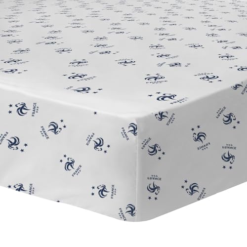 FFF Rayures Drap-Housse 140x190/200cm | 2 Personnes | Bonnet 30 cm | Imprimé | 100% Coton | Oeko-Tex | Blanc (Blanc, 140x190/200cm - Bonnet 30cm)