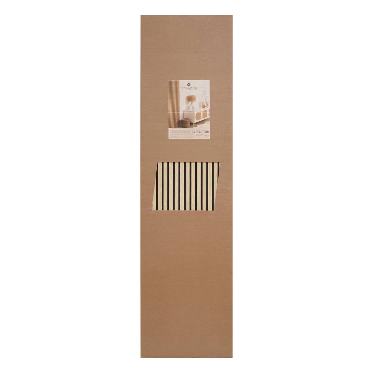 Atmosphera Créateur d'intérieur - Panneau Décoratif Tasseaux Bois Colva - 240x60cm - Beige Fond Noir - Réduction du Bruit - Entrée, Chambre, Salon