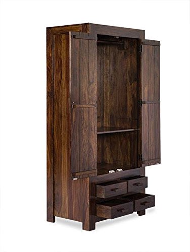 Image of Sheeham Solid Wood Almirah Cabinet Wardrobe with 4 Drawers & Double Doors for Beautiful Bedroom