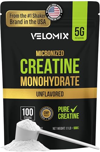 Image of VELOMIX Micronized Creatine Monohydrate Powder - 100% Pure Creatine Powder Unflavored and Easy to Mix | Supports Muscle Growth, Recovery, and Strength | 5000mg Per Serv (5g) - 100 Servings