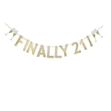 Finally 21 Banner, Gold Glitter 21st Birthday Party Sign Decorations Supplies