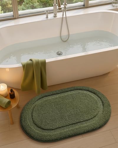 Image of Color&Geometry Small Green Bathroom Rugs, Non Slip Shower Mat with Rubber, Ultra Soft and Absorbent, Washable Bath Mats for Bathroom Floor, Shower, Sink, Vanity, 15 inchx23 inch