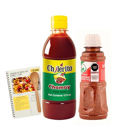 TLT FOODS Pack Salsa Chamoy Chilerito 355ml + Tajín En Polvo Clásico Mezcla De Chiles, Lima y Sal 142g – Condimentos Sazonadores Mexicanos Dulces y Picantes Para Fruta, Ensaladas y Aperitivos