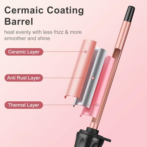 Image of Curling Iron Wand for Long Short Hair, Ceramic Barrel Hair Curler with 14 Adjustable Temperature, Dual Voltage Travel Styler, 30s Heat Up & Auto Shut Off (3 /8 inch)