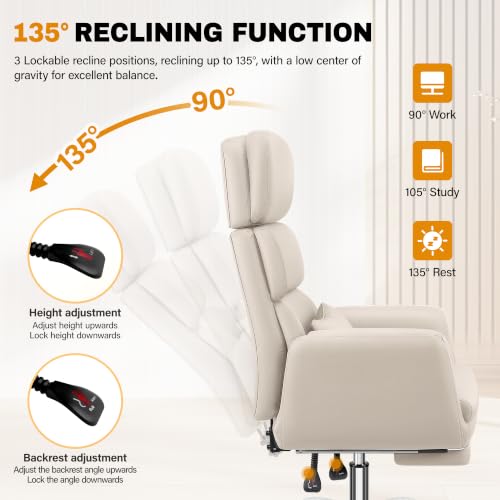 Image of High Back Executive Office Chair 500LBS Big&Tall, Ergonomic Recline Swivel Chair Adjustable Armrest Footrest, Beige