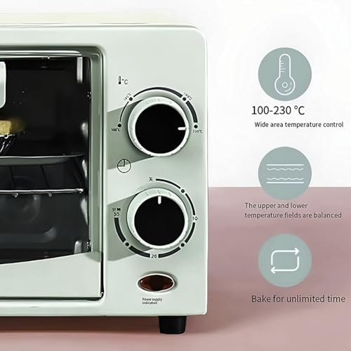 Piekarnik elektryczny 12L, kompaktowy toster konwekcyjny z regulowaną temperaturą 0-230C, zdrowe prażenie do małych kuchni, łatwa do czyszczenia patelnia, zielona