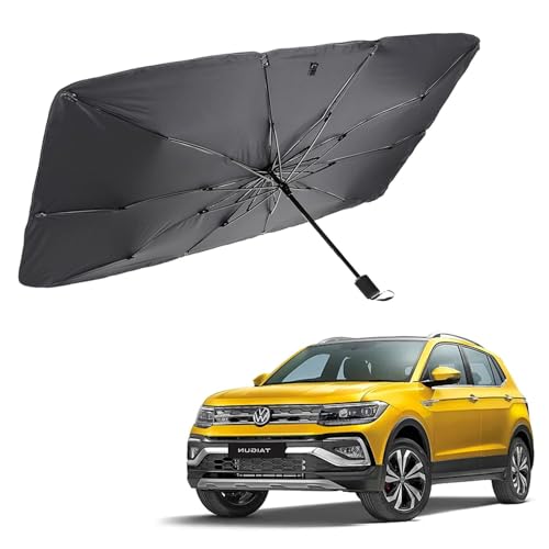 Image of Car Sunshade Windshield Umbrella Sunshade Compatible for Volkswagen Taigun Car Front Window Sun Protection Foldable Sun Shade Full Cover Windshield for Most Vehicles, Black, 1 Piece