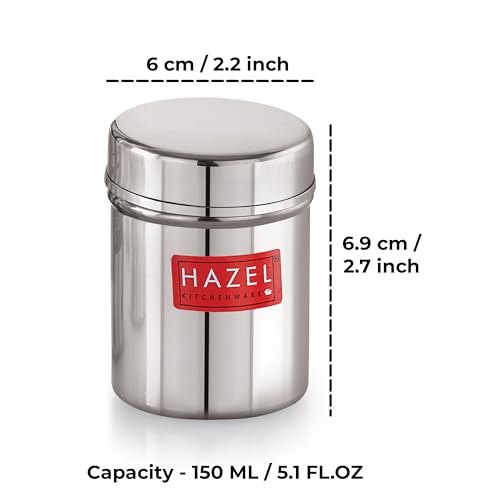 Image of HAZEL Stainless Steel Container Set of 2 | Kitchen Air Tight Storage Dabba Containers with Lid | Small 150 ML Steel Jar for Home & Travel