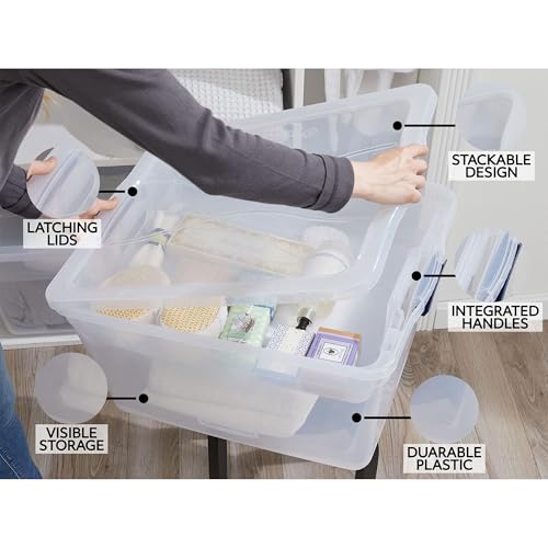 Image of Rubbermaid Cleverstore 74 Qt Clear Storage Bins with Lids and Nesting Tray, 4-Pack, Stackable, BPA-Free, Made in USA
