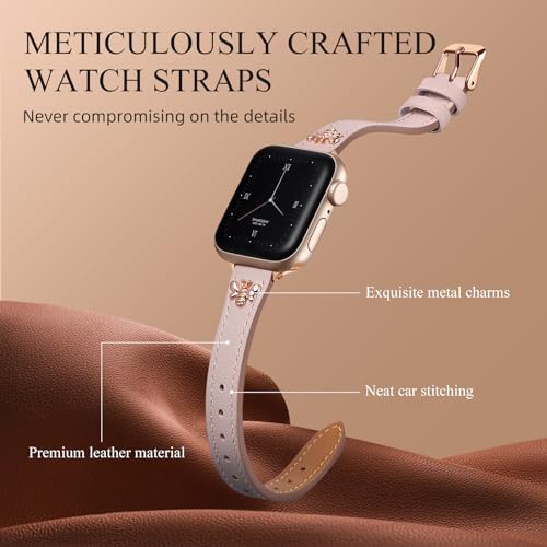 CeMiKa Slim Leather Straps Compatible with Apple Watch Strap 42mm 44mm 45mm 49mm 46mm - Image 4