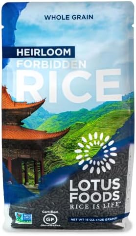 Lotus Foods Heirloom Forbidden Rice - Black Rice, Purple Rice, Black Rice Bulk, Gluten Free Heirloom Rice, Whole Grain, Non GMO, Vegan - 15 Oz Bag (Pack of 1)