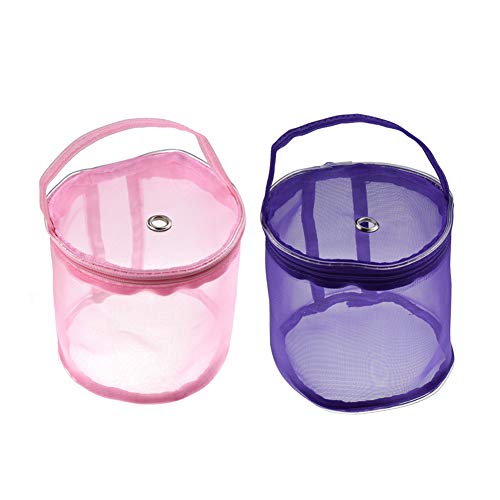 Katech 2 Pcs Empty Mesh Yarn Bags Small Round Yarn Storage Cases Portable Knitting Yarn Balls Organizer Baskets Crochet Thread Sewing Accessories Storage Tote Bags (Pink + Purple) #TOP10