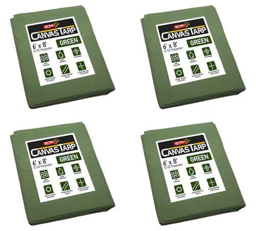 Mytee Products (4 Pack) 6' x 8' Green Canvas Tarp 12oz Heavy Duty Water Resistant