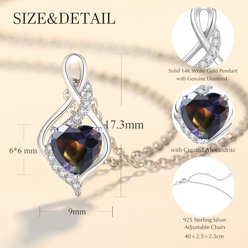FANCIME 14K Solid White Gold Infinity Heart Birthstone Necklace for Women with Diamond Pendant Birthday Gifts for Mom Women Sterling Silver Chain 16" + 2" Extender3