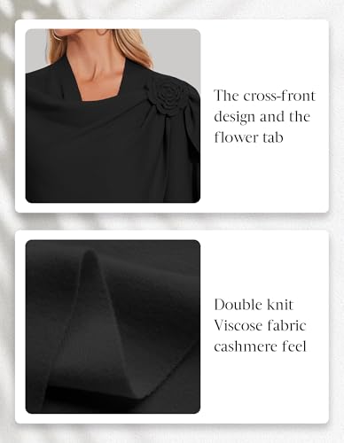 PULI Womens Elegant Cross Front Shawl Wraps Floral Wraps Soft Ponchos Cape Warm Travel Shawls4