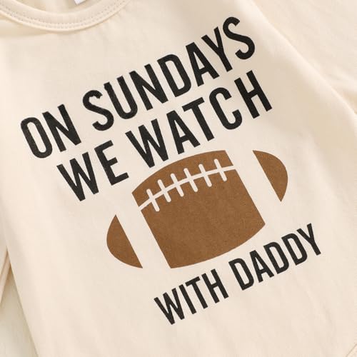 Muasaaluxi Newborn Baby Boy Football Outfit On Sundays We Watch Football with Daddy Romper Stripe Long Pants Hat Set2