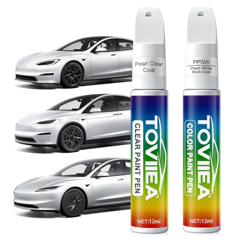 Toviiea Pearl White Multi-Coat(PPSW) Touch Up Paint for tesla ModelY/3/X/S 2-In-1 Car Scratch Remover Pen Car Paint Scratch Repair Kit for Scratches Chips & Nicks 2-PCS SET