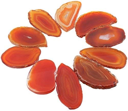 Shanxing Undrilled Red Agate Slices Geode Irregular Stone Healing Crystal for Wedding Place Cards Reiki Desk Decor, Set of 10, Each 1.8-3.1inch/45-80mm Long
