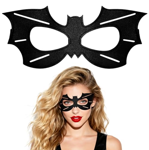 H-Style Bat Mask Costume for Men Women Adult PU Leather Black Masquerade Mask for Halloween Party Cosplay Events