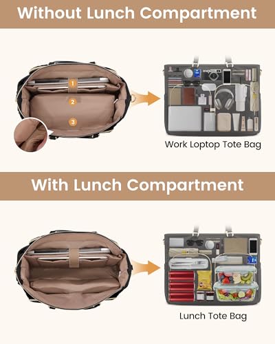 Image of LOVEVOOK Lunch Box Tote Bag for Women, 15.6 Inch Laptop Work Bag with Lunch Compartment, Oversized Tote with 40oz Cup Holder for Teacher, Nurse & Office Commuter