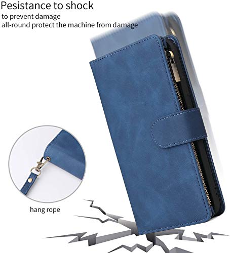 Lbyzcase Phone Case For Galaxy A32 5G,Samsung A32 5G Wallet Case,Folio Flip Leather Cover[Zipper Pocket][Wrist Strap][Kickstand ][Magnetic Closure] For Samsung Galaxy A32 5G (Blue) #TOP6