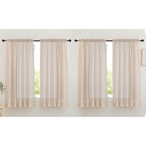 NICETOWN Taupe Sheer Curtains for Bedroom, Rod Pocket Voile Sheer Airy & Lightweight Window Treatments with Light Filtering for Living Room, W60 x L63, 4 Panels - image 1