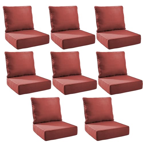Image of Outdoor Cushion Set for Patio Furniture, UV Resistant, Water Resistant - 6 Inch Thick Foam Garden Cushions - 22x24 Inch Patio Seat Covers for Chair /Sofa /Couch | Red | 8-Pack |
