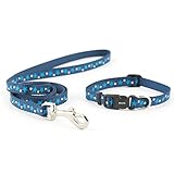 Ancol Small Bite Stars Collar (Adjusts 20-30 cm) and Lead (1m x 10 mm) Set Blue
