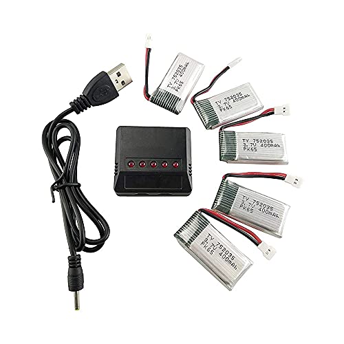 PUOO Accessory 5PCS 3.7V 400mAh Lithium Battery with 5-in-1 Charger for Syma Q11 H99W JJRC H31 H6C...