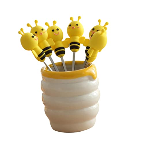 Alipis 7 Pcs Mini Stainless Steel Forks Fruit Forks Set with Ceramic Base Party Picks for Desserts Salad Appetizers