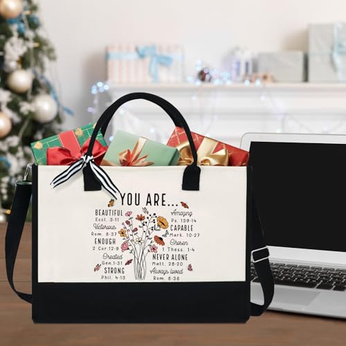 Image of XIKAINUO Inspirational Religious Canvas Tote Bag, Christian Religious Gifts for Women Faith, Christian Gifts for Women Friends Mom Coworker Teacher, Black White