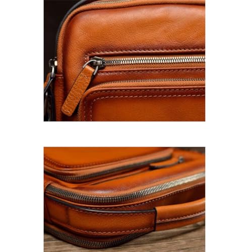 Genuine Leather Shoulder Bags Mens Crossbody Bags Waist Packs Travel Bags Casual Daypacks Messenger Bags 9.4Inch(Brown)4