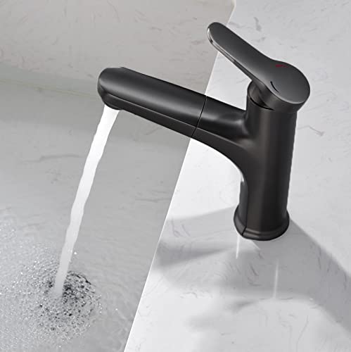 Robinet évier vanité multifonction rotatif 360 trou noir extractible chaud froid - 4