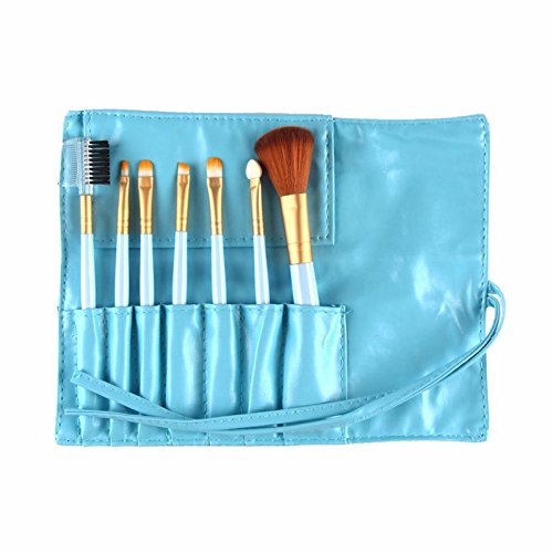NESA 7 Pcs Make Brush Kit with Sleek Pouch + Makeup Sponge (Blue)