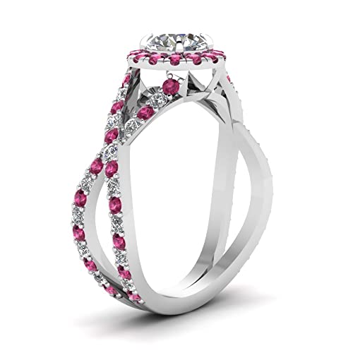 Image of Choose Your Gemstone Infinity Halo Round Diamond CZ Engagement Ring 925 Sterling Silver Round Shape Split Shank Engagement Ring Minimal Surprise Gifts for Ladies US Size 4 to 12