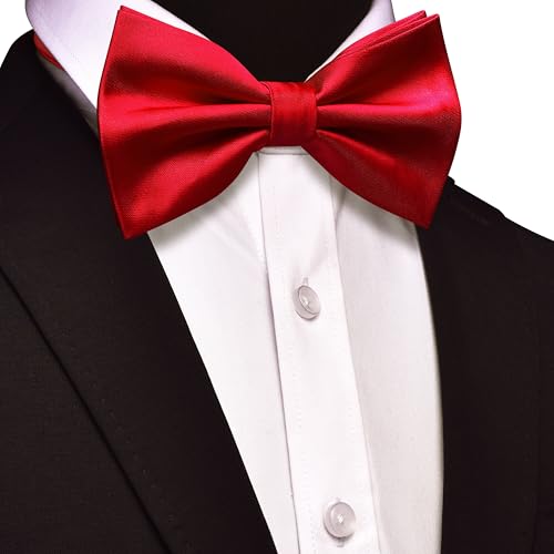 Image of GUSLESON Men's 3-pc Solid Color Bow Tie Gift Set - Double‑Fold Pre-Tied Bow Tie, Pocket Square, Cufflinks - Wedding Formal Party